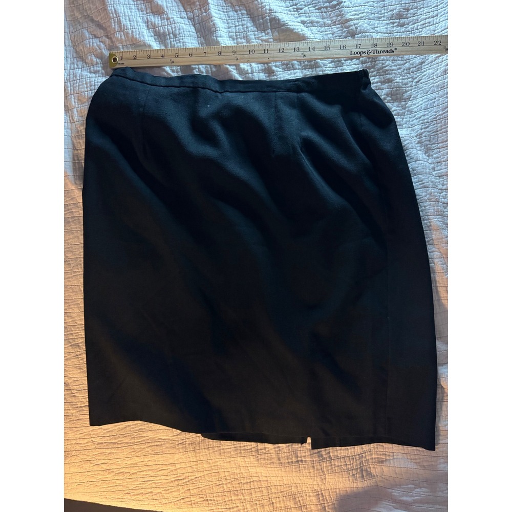 Lady Hazan Black Pencil Skirt Size 20W Made in USA Elastic Waist Midi Slit Lined